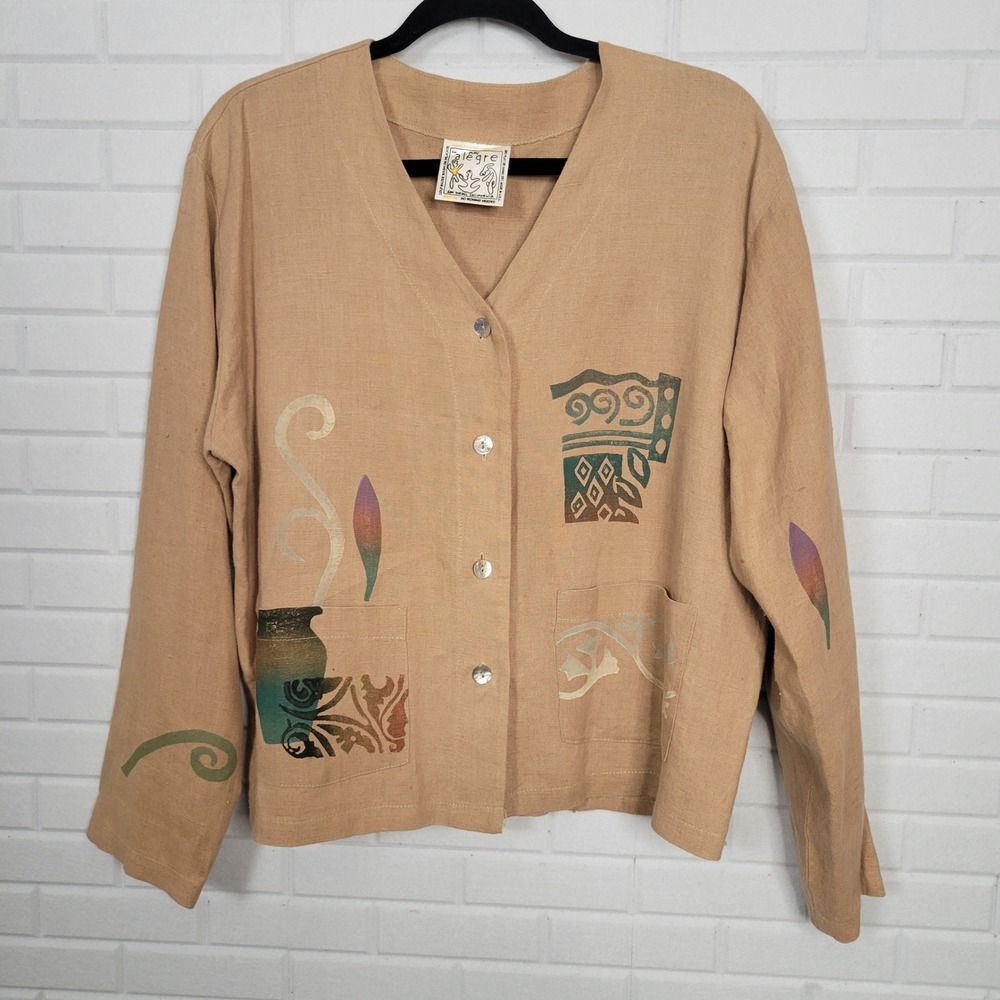 Play Alegre jacket handpainted linen size‎ M/L lagenlook artsy oversized